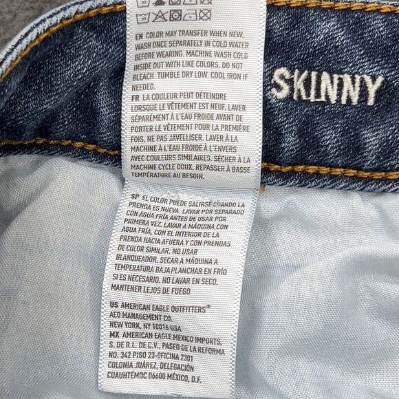 AE American Eagle High Rise Skinny Jeans 12 Regular Medium Wash Whiskered - Picture 10 of 15